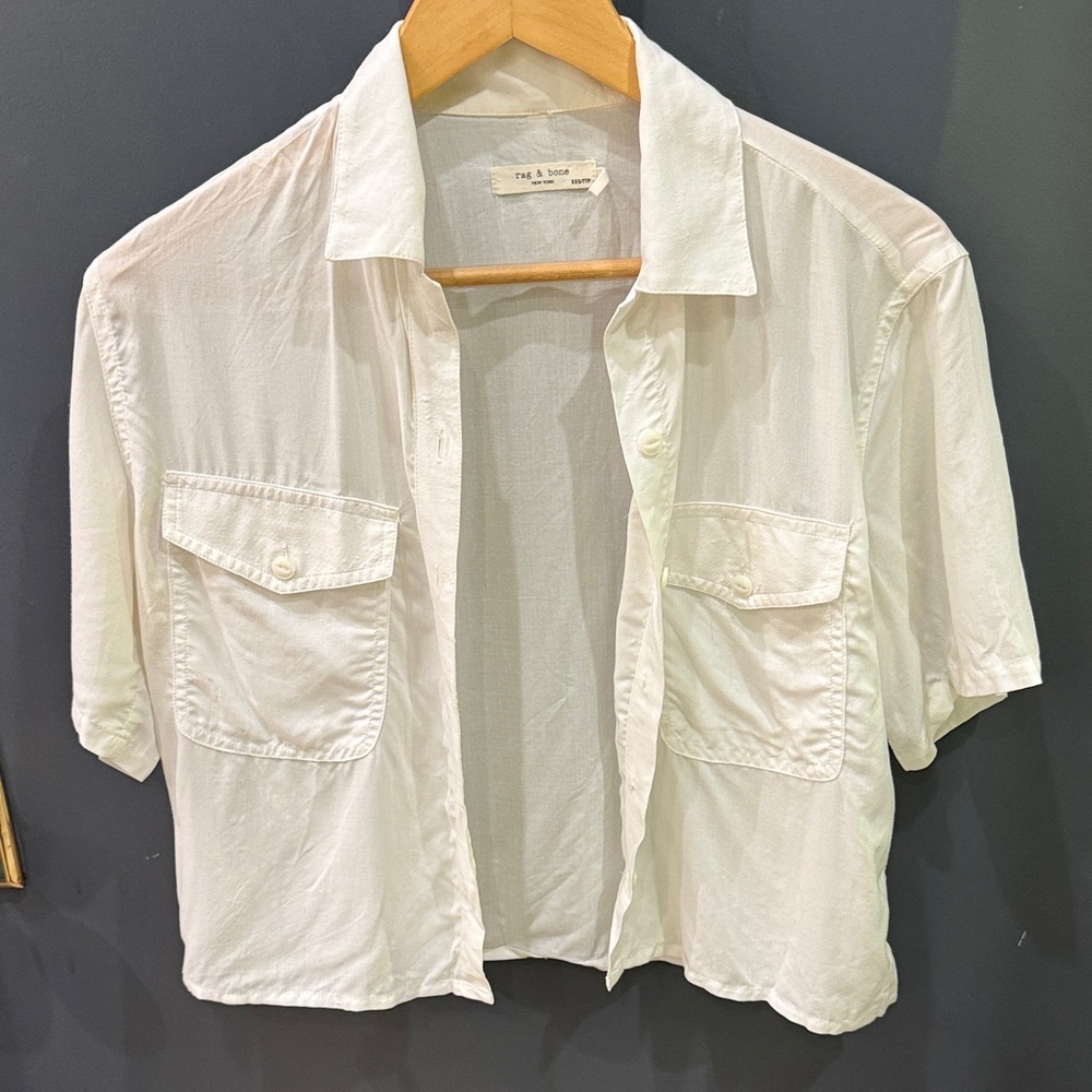 rag & bone White Cotton Cropped Button-Up Shirt